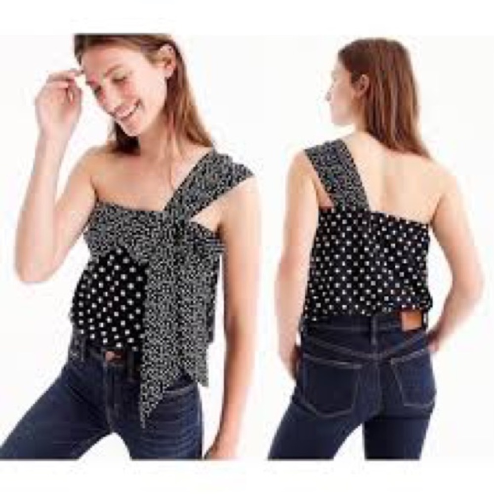 J. Crew Polka Dot One Shoulder Top